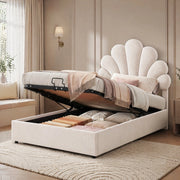 Letto singolo imbottito 90x200 cm beige con vano contenitore