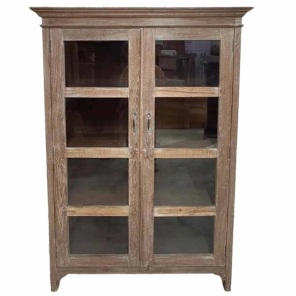 Vetrina in legno con finitura artigianale marrone, 110x45x180h cm