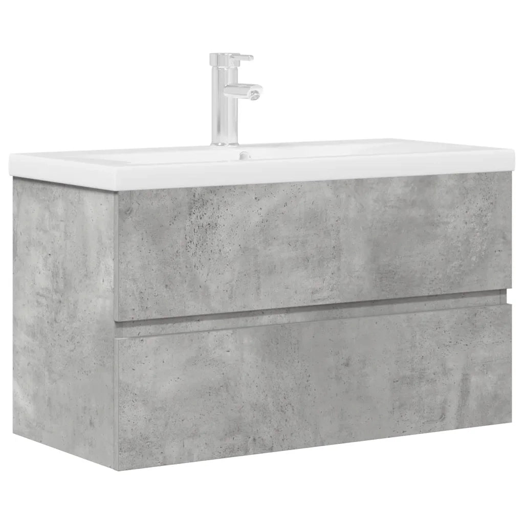 Set Mobili da Bagno | Armadio da bagno 2 pz Grigio Cemento in Legno Multistrato