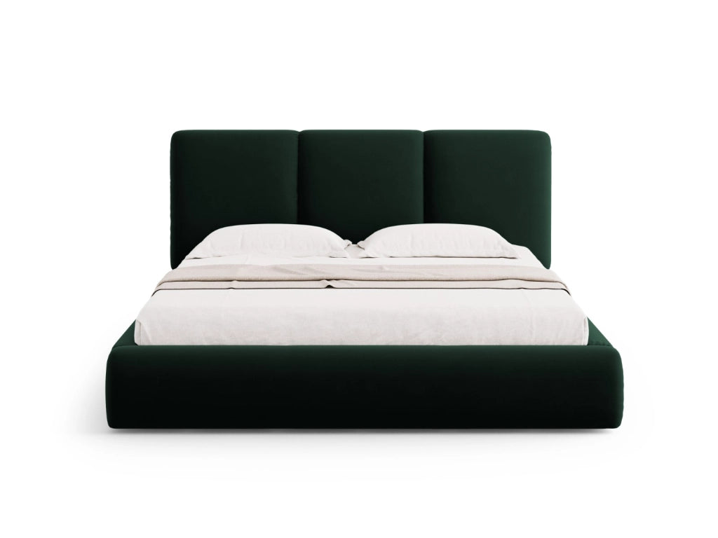 Cosmopolitan Design - Letto a cassettone con testiera "Nicolas" 140x200cm in velluto verde bottiglia 