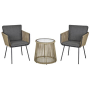 SET 2 POLTRONCINE CON TAVOLINO DA ESTERNO IN PE RATTAN CACHI E GRIGIO