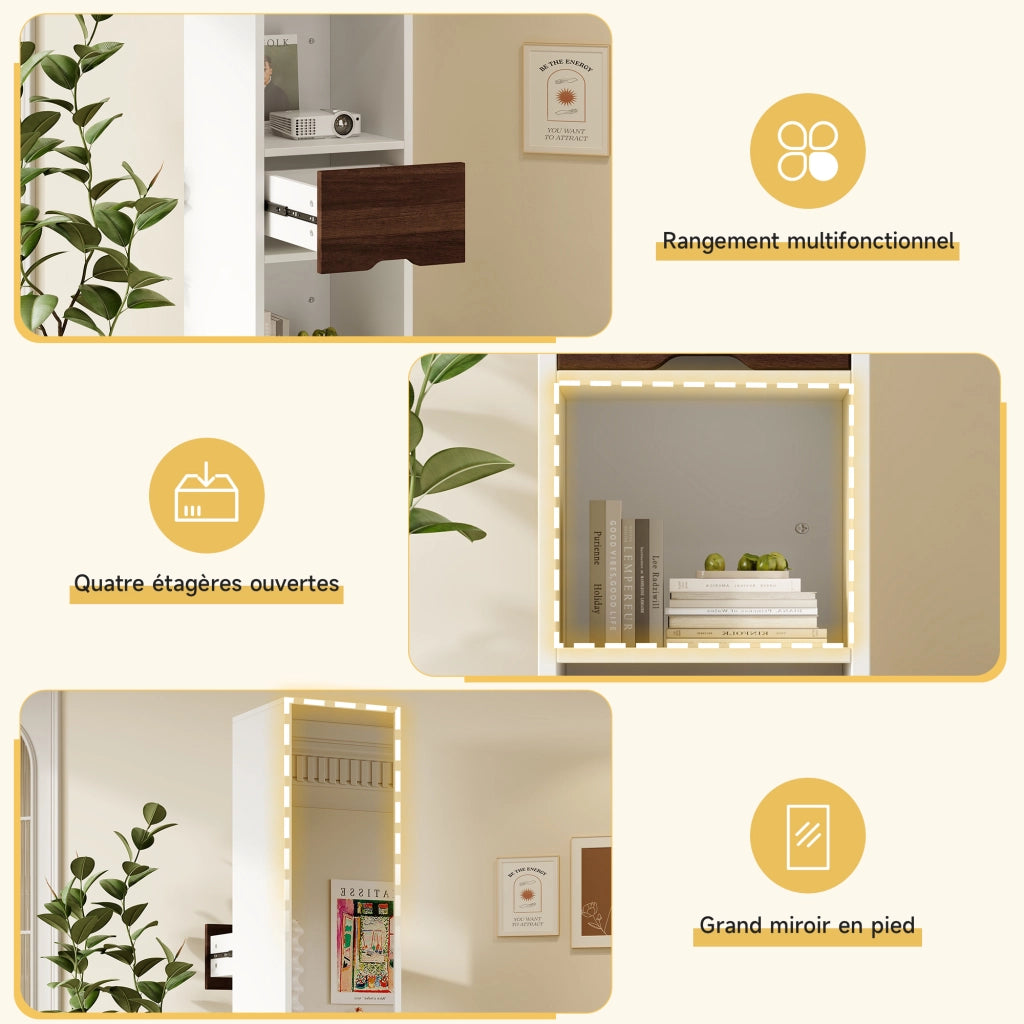 Armadio con specchio ¨C Minimal ¨C Bianco, con cassetto e ripiani, dimensioni 45x45x168 cm