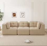 Divano angolare modulare in velluto a coste beige 297x104x69 cm con seduta profonda