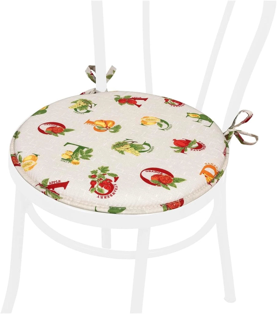 Set 4 Cuscini Sedia Rotondi Cotone Lavabili Morbidi Coprisedie Tondi Lettere & Frutta
