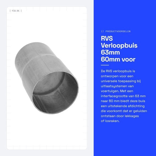 Verloopbuis universale 63mm - 60mm - Alta prestazione - Resistente allo shock - Installazione facile - Buona tenuta ermetica - Disegno a flusso ottimizzato - Condotta di scarico