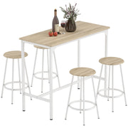 Set Tavolo da Bar e 4 Sgabelli Stile Industriale ¨C zephmum ¨C Bianco e Legno Naturale