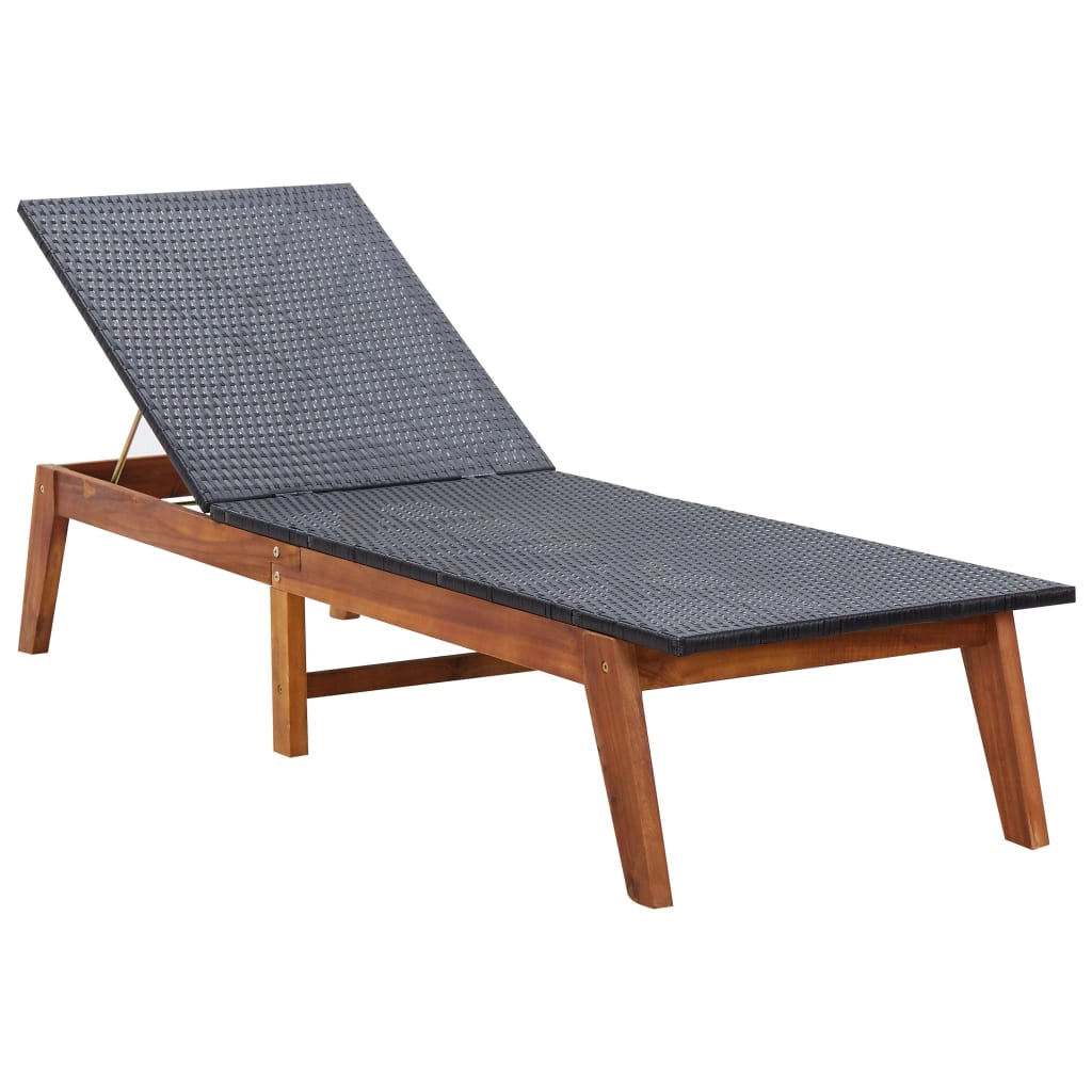 Lettino prendisole sdraio lettino da giardino mobili da esterno per patio con tavolo resina intrecciata e legno massello di acacia 02_0012690