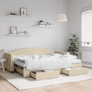 Divano Letto Estraibile con Cassetti Crema 80x200 cm in Tessutocod mxl 130644