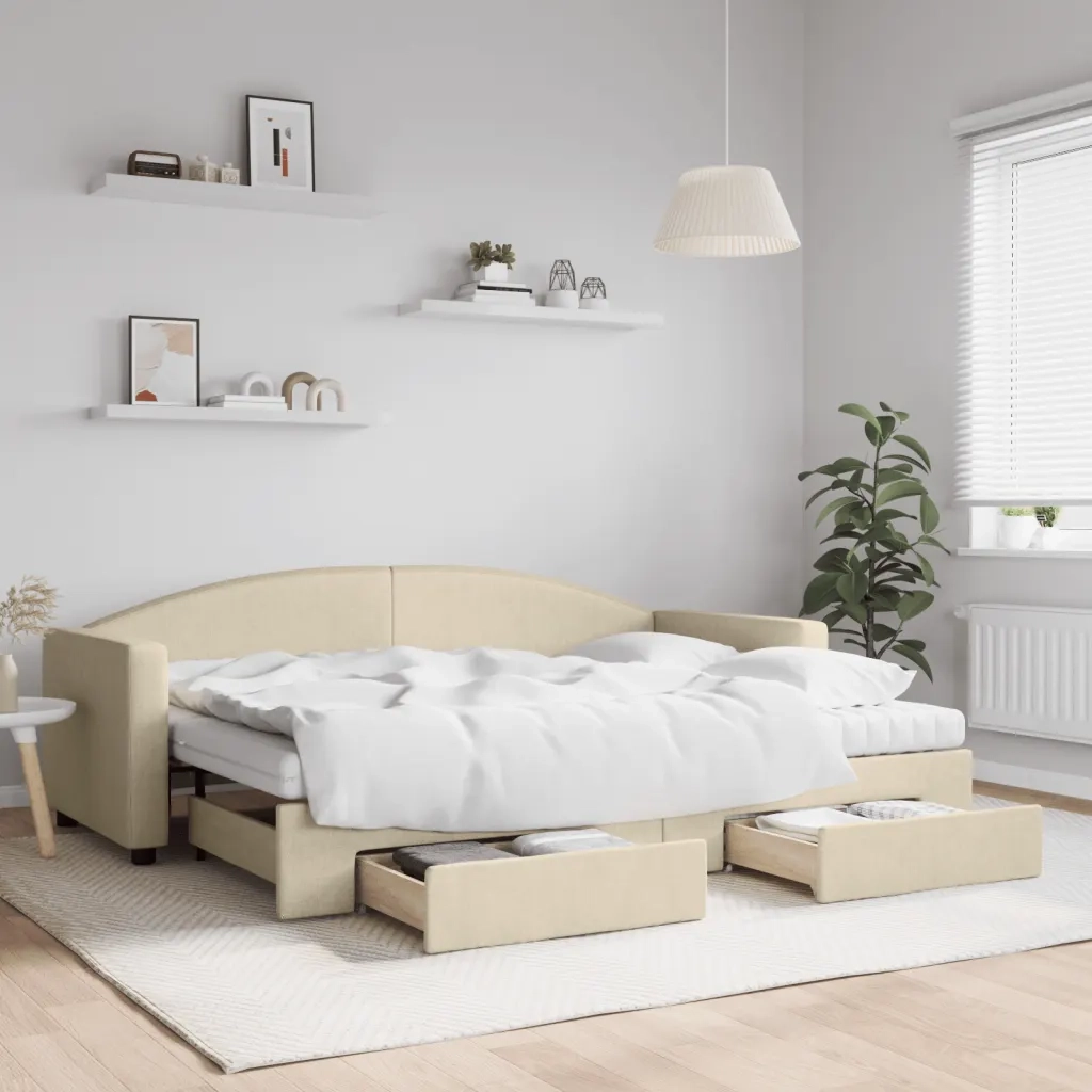 Divano Letto Estraibile con Cassetti Crema 80x200 cm in Tessutocod mxl 130644