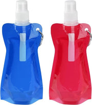 Set di 2 Bicchieri Collapsabili, Bicchieri Riciclabili da 500 ml con Anello di Caribiniera per Escursioni, Viaggi e Avventura (Rosso e Blu)