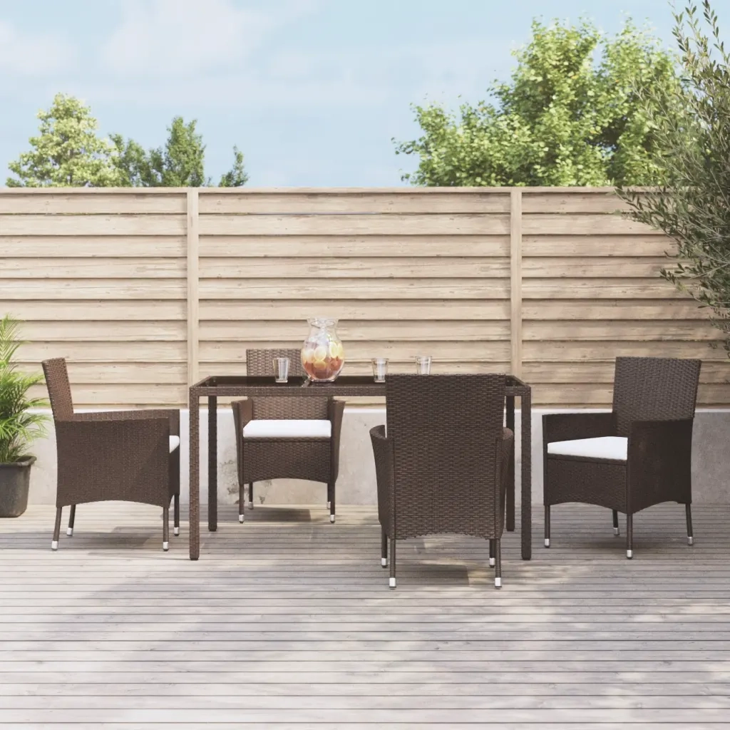 Set da Pranzo da Giardino 5pz con Cuscini in Polyrattan Marrone 3187310