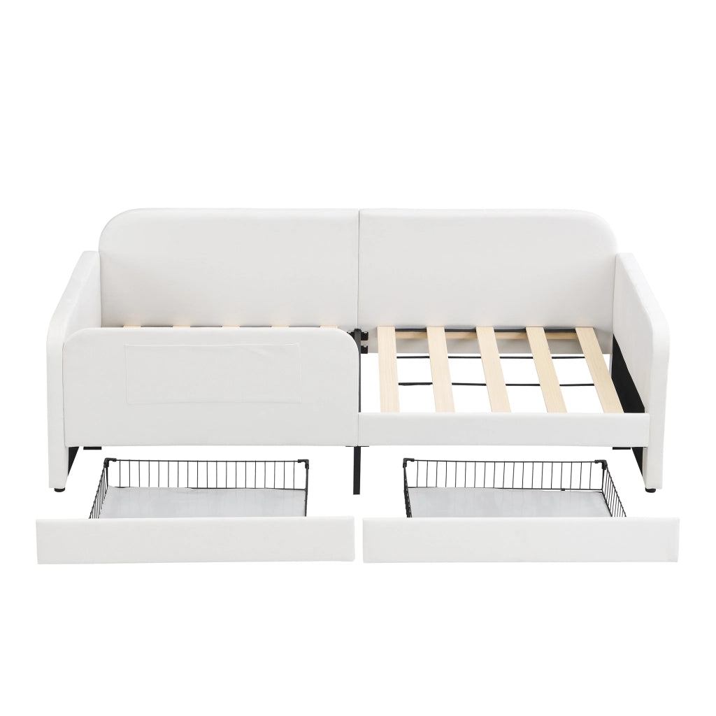 Letto per bambini con schienale imbottito - Zephmum- 90x200cm, Bianco, 3 tasche, 2 cassetti
