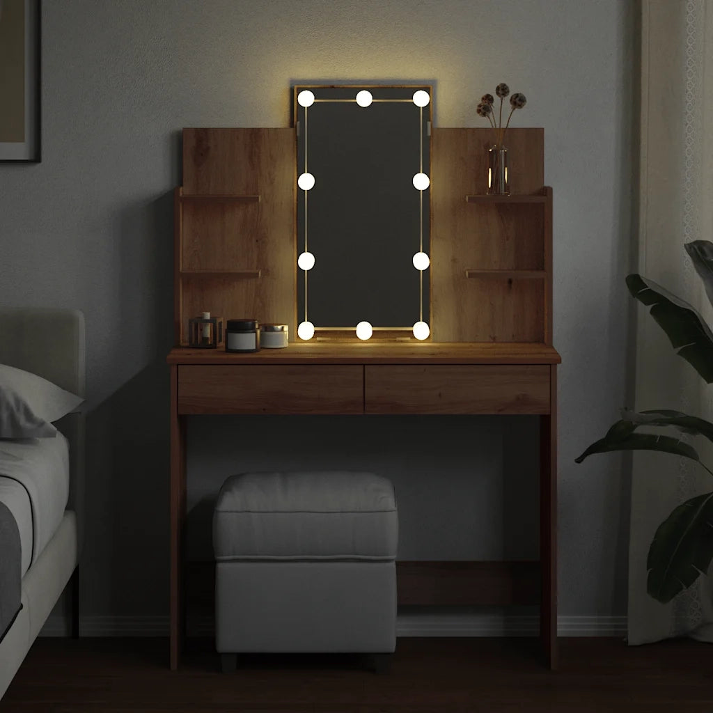 Toeletta con Luci LED Rovere Artigianale 96x40x142 cm 857026