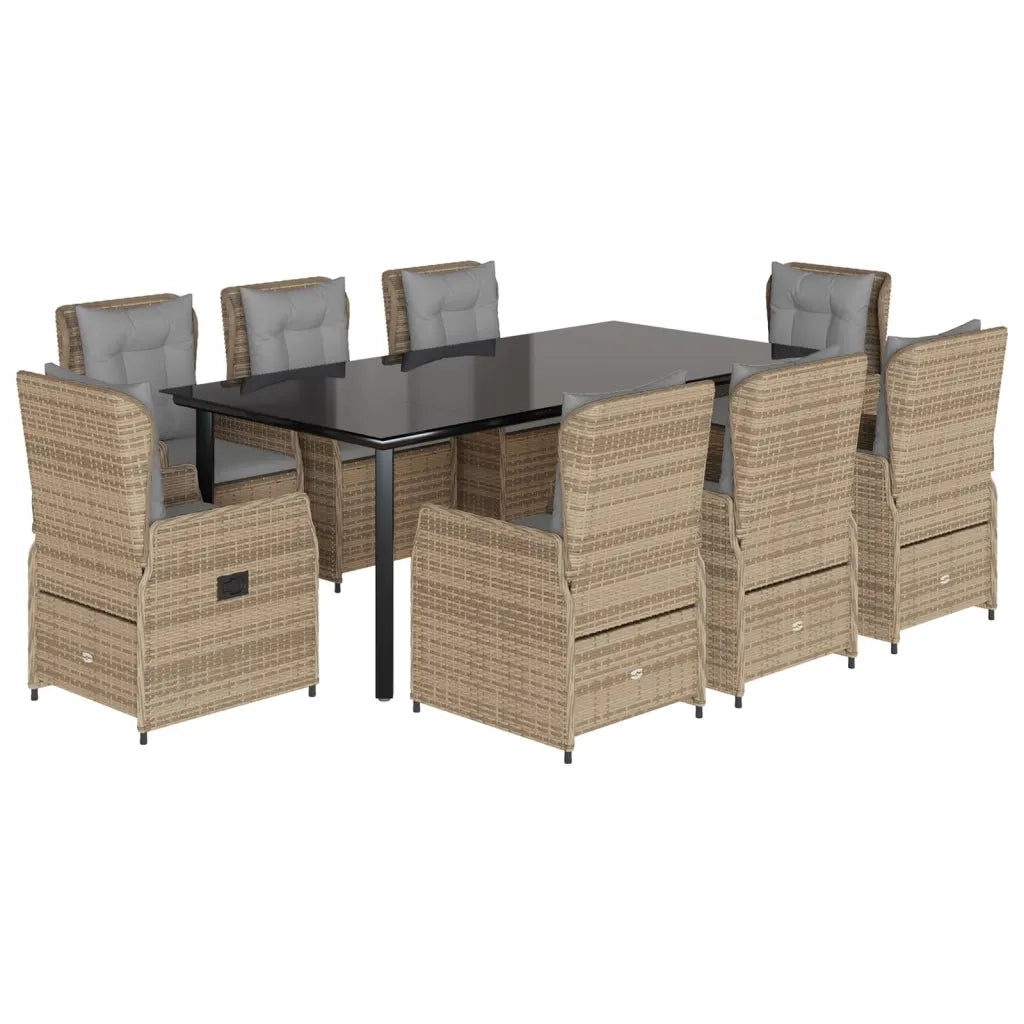 Set da Pranzo da Giardino 9 pz con Cuscini Beige in Polyrattan