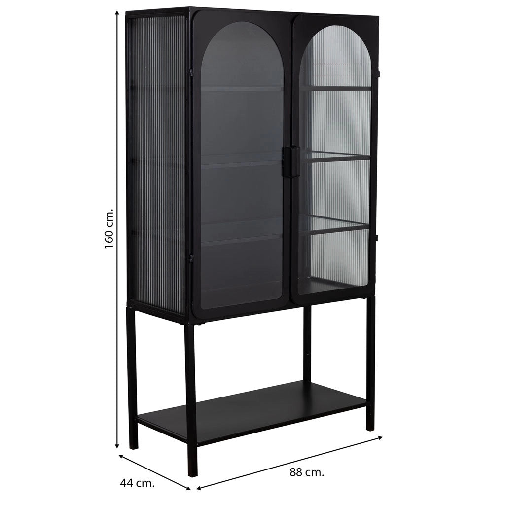 Vetrina in metallo laccato nero a 2 porte 88x44x160