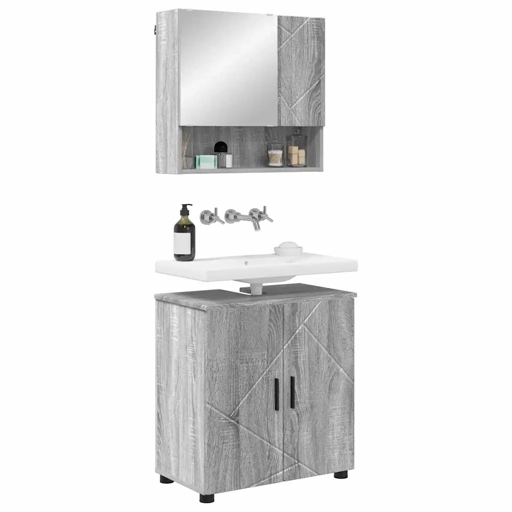 Set di mobili per il bagno con porta 2 pcs Grigio Sonoma 3392939