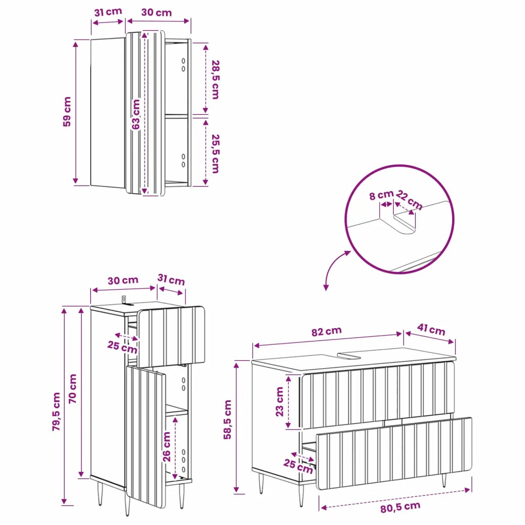 Set di armadietti da bagno in 3 pezzi ZWOLLE Sonoma grigio 3417762