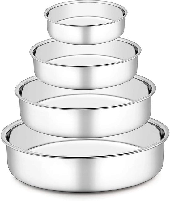 Set di Muffin di 4 Pezzi in Acciaio Inossidabile - Rondi - Resistenti al Lavastoviglie - Sicuri per l'Alimentazione - Luccicanti e Duraturi - Muffin di Torta
