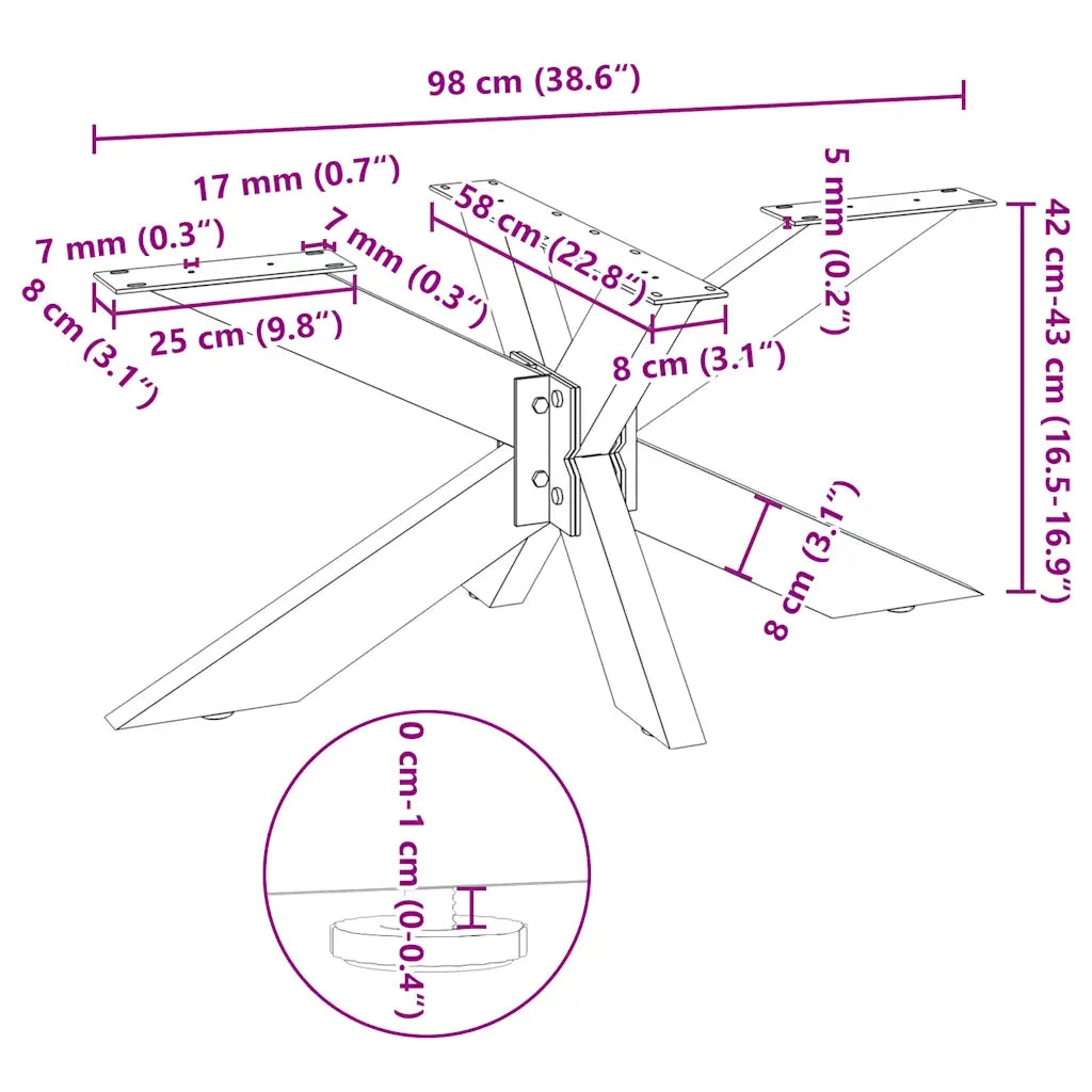 Gamba per tavolino da caffè a forma di ragno nera 98x58x(42-43) cm in acciaio 4013108
