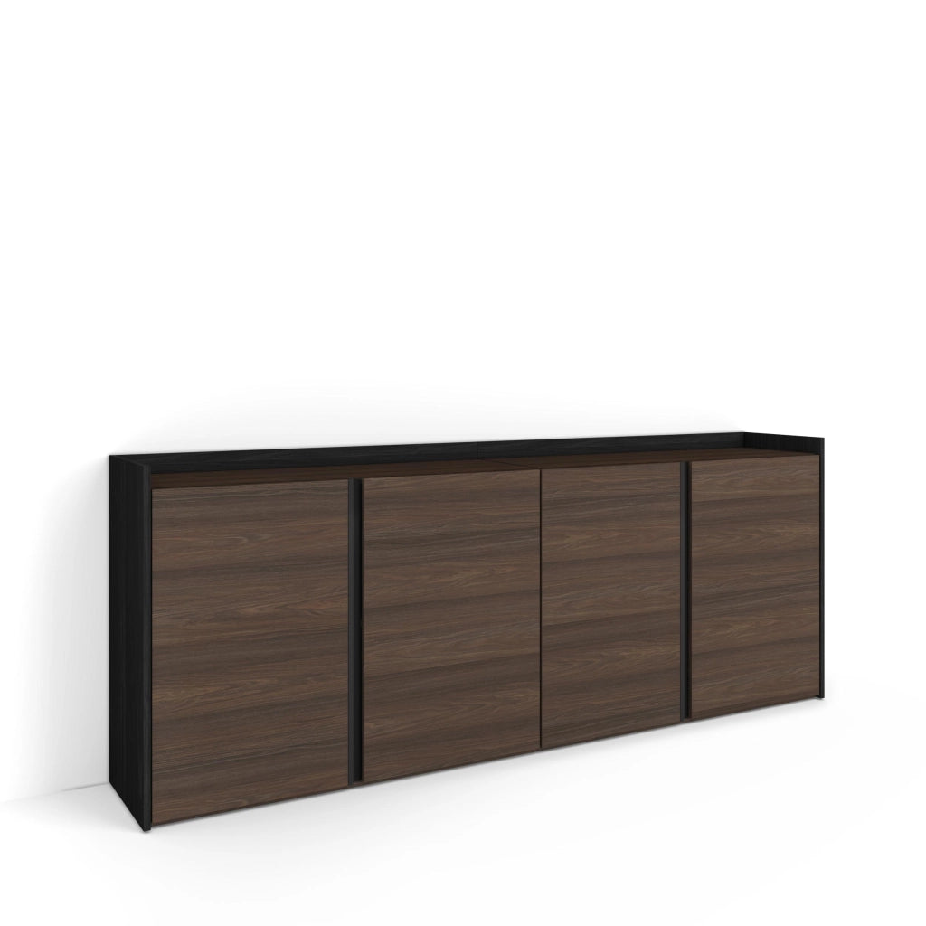 Credenza, Mobile, Cucina, 207x80x35 cm, 4 Porte, grande stoccaggio, Rovere scuro e Nero