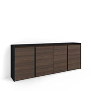 Credenza, Mobile, Cucina, 207x80x35 cm, 4 Porte, grande stoccaggio, Rovere scuro e Nero