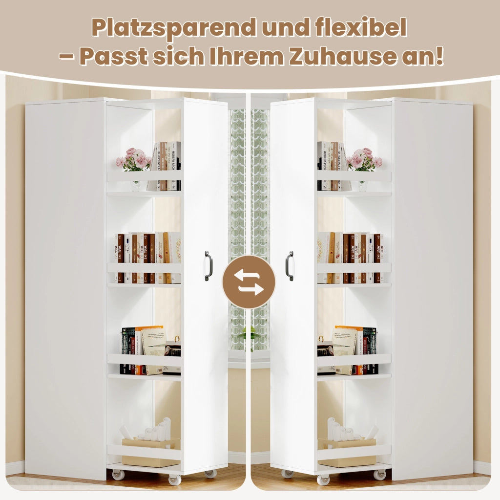 Libreria stretta 40x30x160;5 cm in MDF bianco con ruote e box protettive