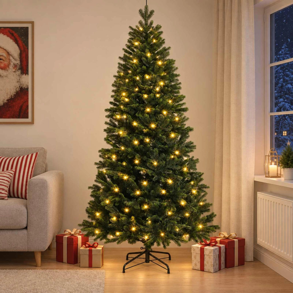 Albero di Natale Artificiale con Rami Pieghevoli 150 cm 150 LED 3465500