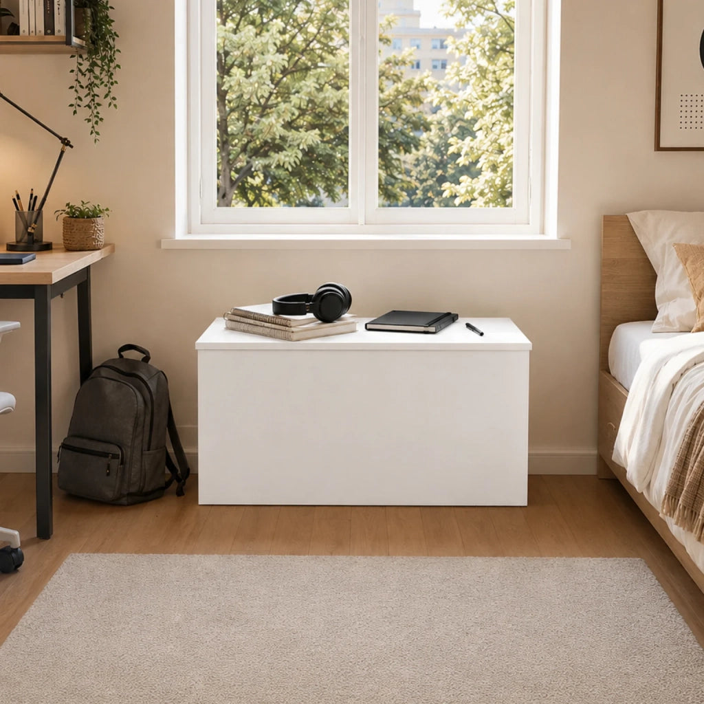 Cassapanca Contenitore Bianca con Coperchio Soft Close | Panca Ingresso Salvaspazio con Ampio Vano Interno | Baule Multiuso Moderno 90x45x45 cm