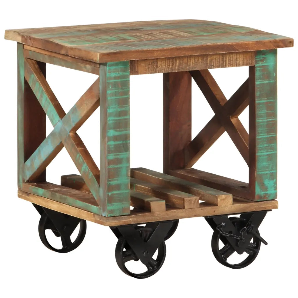 Tavolino | Tavolo laterale con Ruote 40x40x42 cm in Legno Massello di Recupero