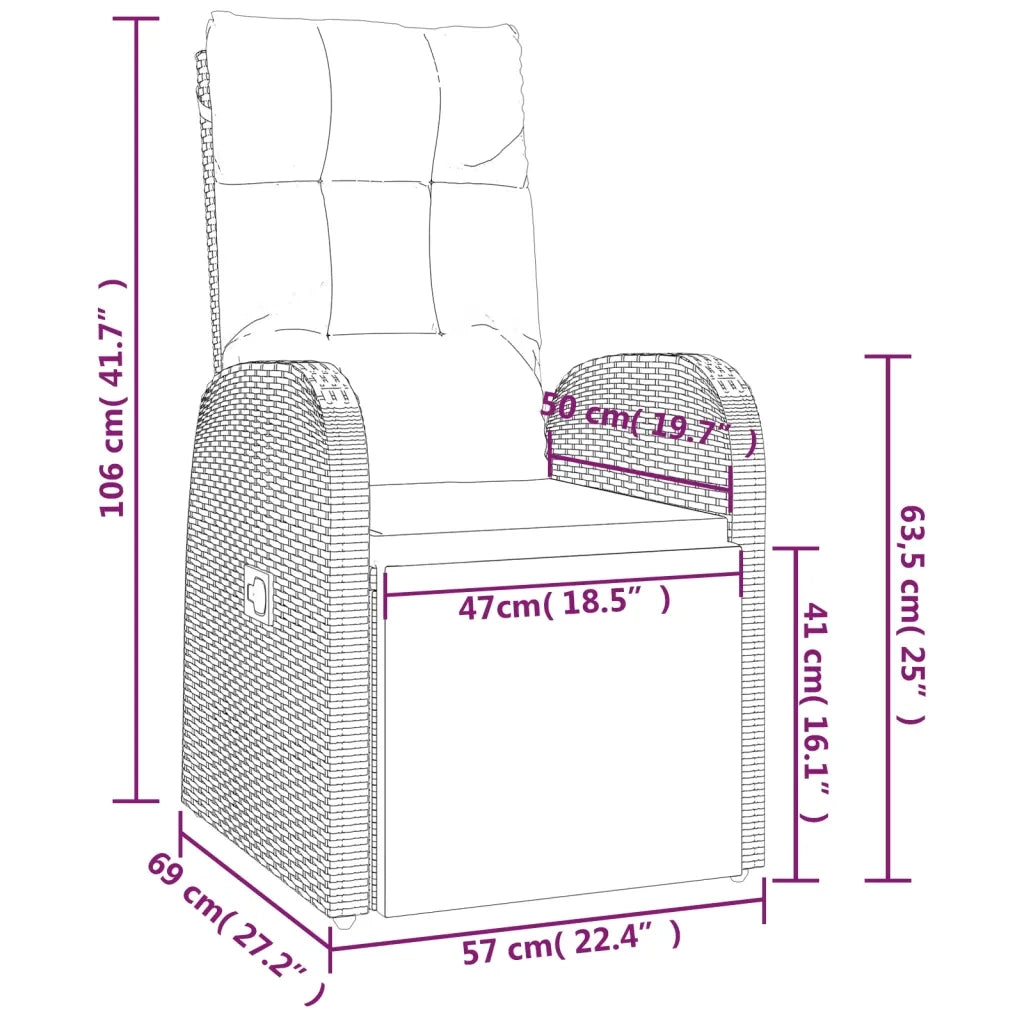 Set Pranzo Giardino 3pz Nero Polyrattan e Legno Massello Acacia 3157606