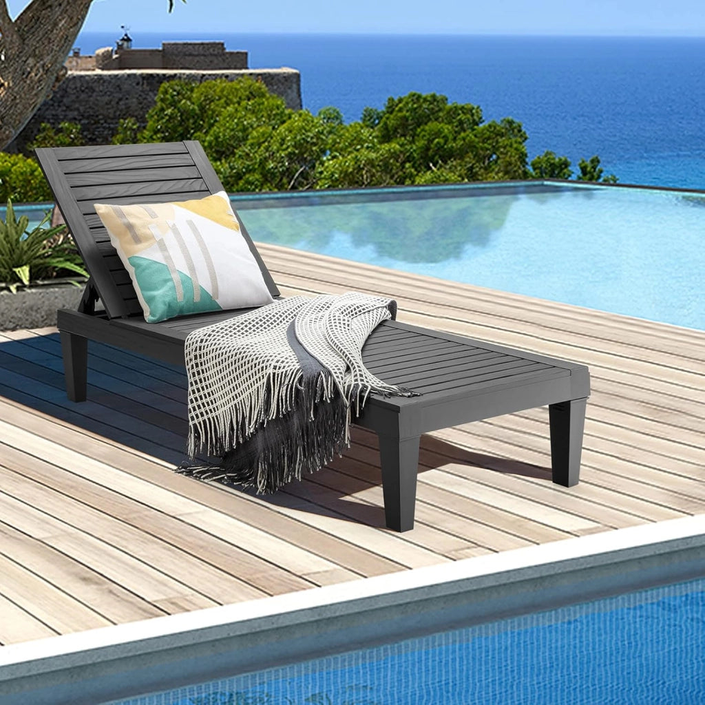 Sdraio da Giardino con Schienale Regolabile in 5 Posizioni, Sdraio Rilassante per Spiaggia, Terrazza e Piscina, 190 x 57,5 x 29 cm, 3 Colori Disponibili (Nero)