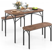 Tavolo da Pranzo con 2 Panche, Set di Tavolo e Panca in Legno e Metallo per 4 Persone, Set Mobile Salvaspazio e Moderno da Cucina, Sala da Pranzo e Soggiorno, Marrone