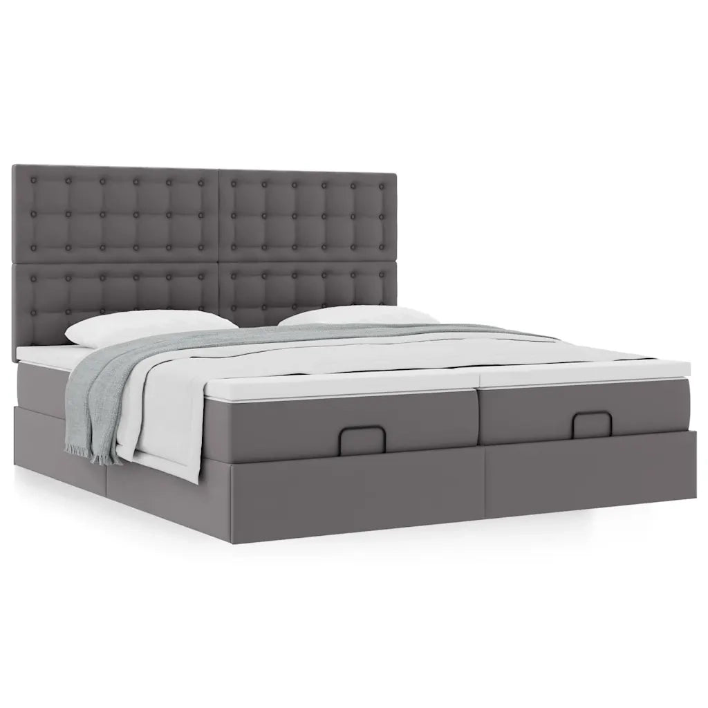 Struttura Letto Pouf con Materassi Grigio 200x200 cm Similpelle 3313662