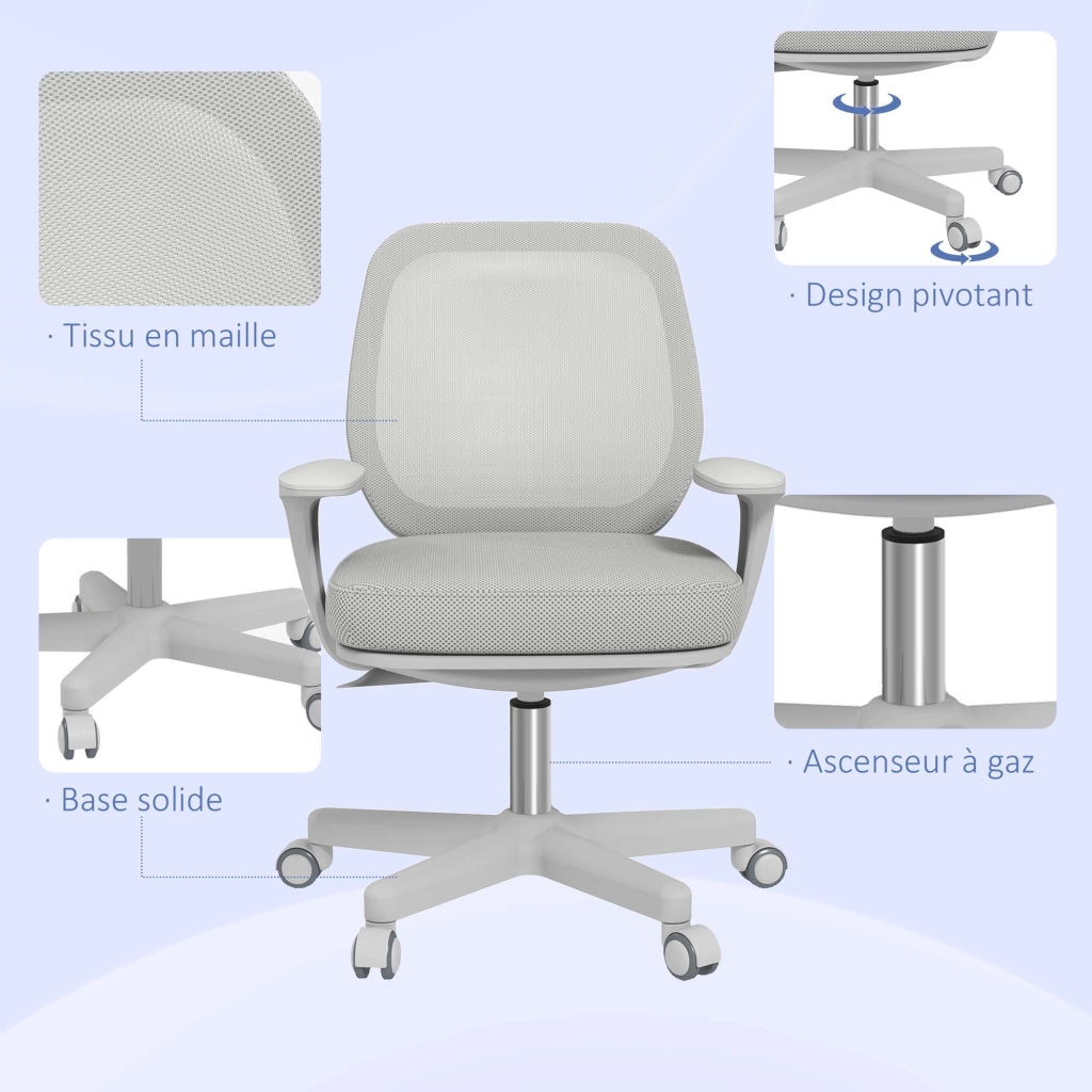 Sedia da ufficio con schienale in mesh, seduta regolabile, braccioli e rotelle ¨C Zephmum ¨C Grigio