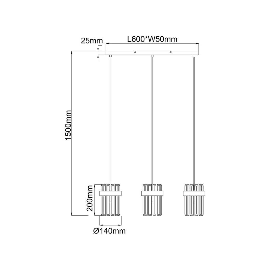Lampada a sospensione Vetro cromata 3xE14 60 cm trasparente