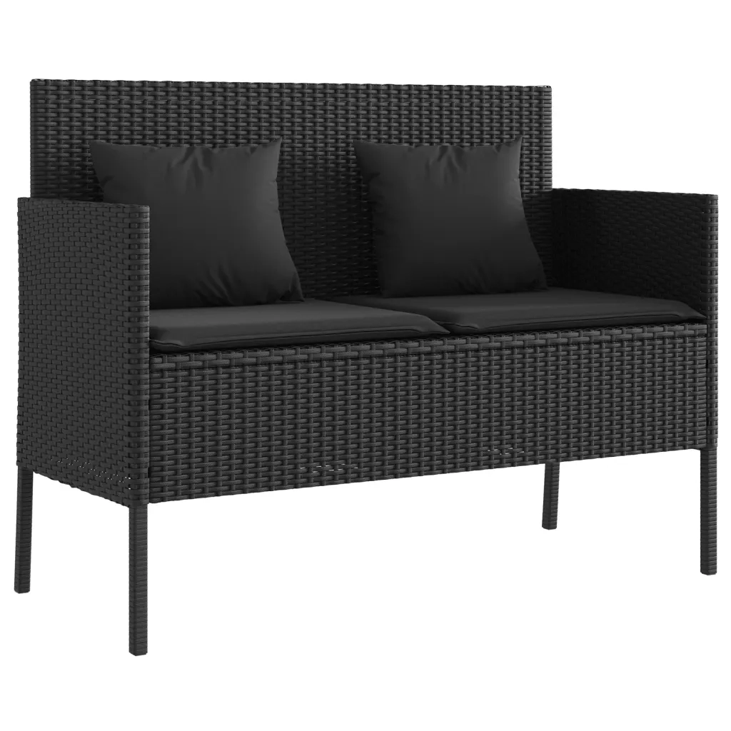 Panca da Giardino con Cuscini Nera in Polyrattancod mxl 112893