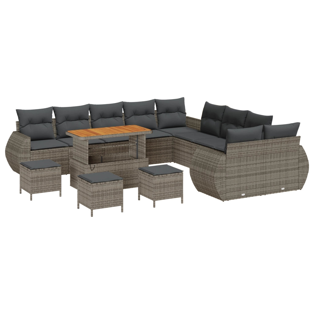 Set Divano da Giardino da 14 Pezzi con Cuscini Rattan Polietilene Grigio Acacia