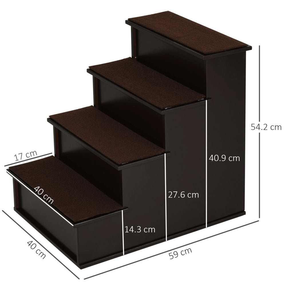 Scala per animali domestici in MDF con tappeto, colore marrone scuro, 40 x 59 x 54,2 cm