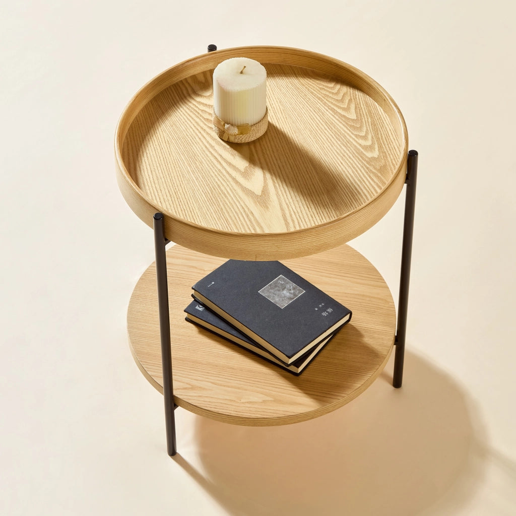 TAVOLINO rotondo 2 pezzi Ø69x38 cm e Ø44x48 cm Legno massello e MDF Naturale