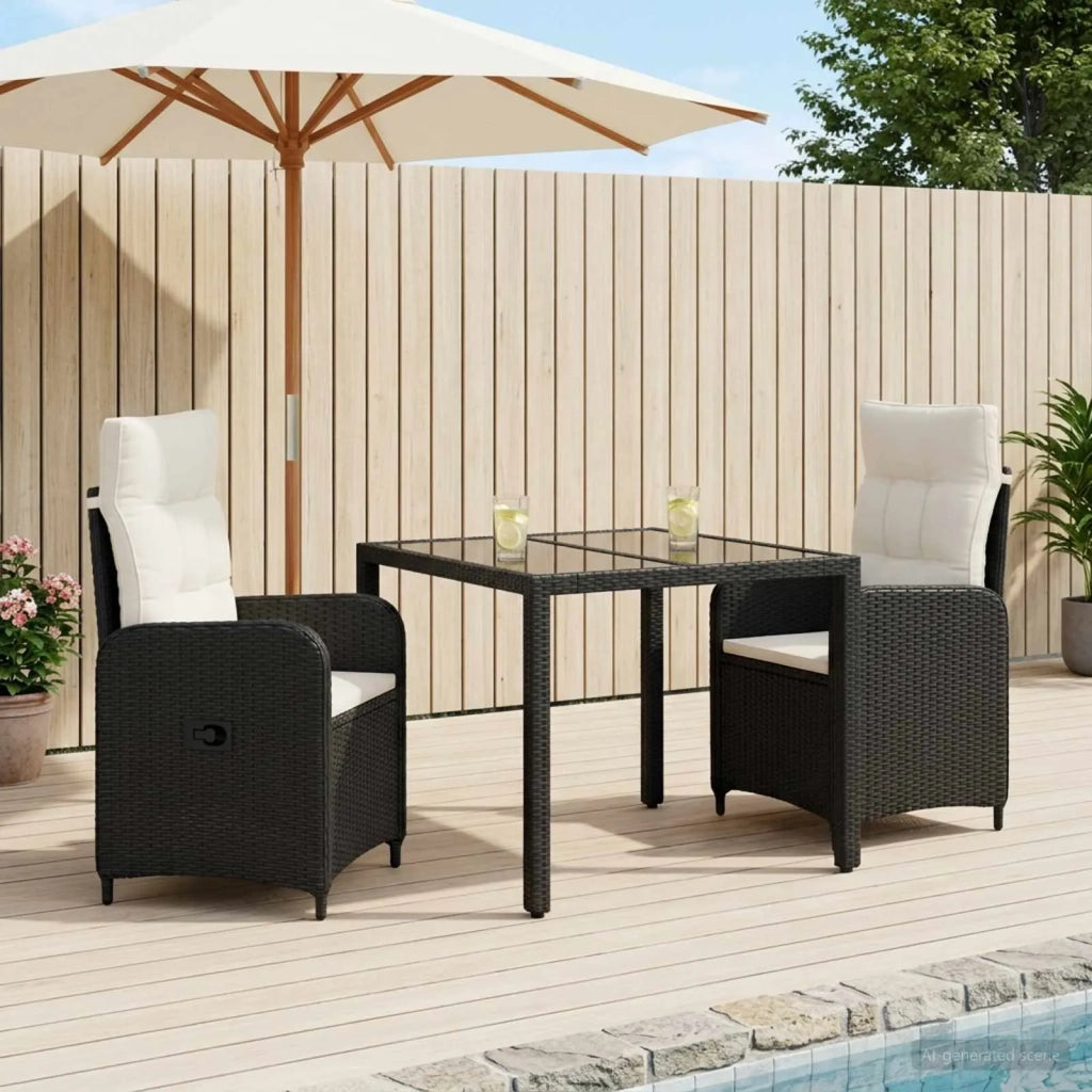 Set da pranzo per esterni 3 pz Nero e Bianco Crema polyrattan 3422294