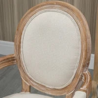 Sedia da Salotto Stile Classico Imbottita con Rivestimento in Tessuto, 56x56x96cm, Bianco Crema