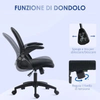 Sedia da Ufficio Ergonomica con Schienale a Rete e Altezza Regolabile, 65.5x61.5x88-97.5cm, Nero