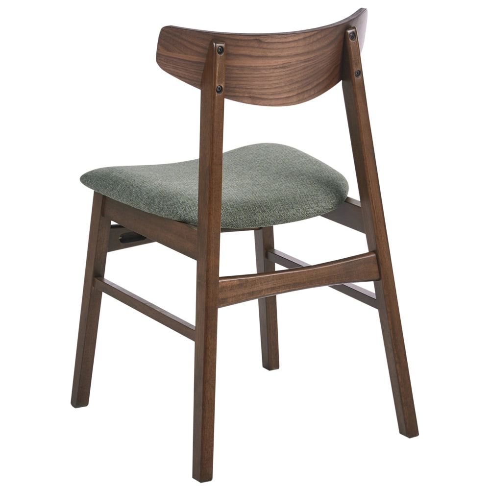 Set di 2 sedie da pranzo con struttura in legno di gomma marrone e verde seduta in tessuto senza braccioli design retrò