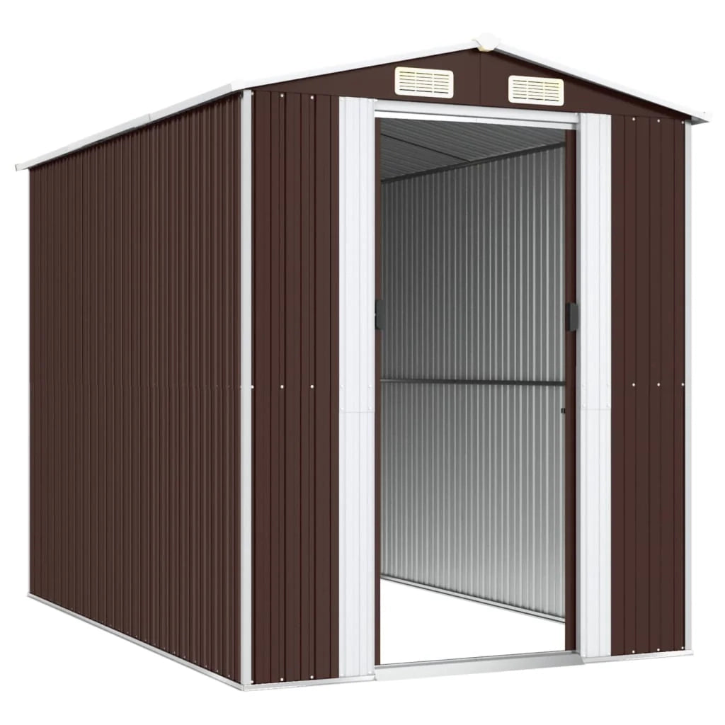 Casetta da giardino cabina ripostiglio capanno da esterno capanno per attrezzi robusta scura 192 x 274 x 223 cm acciaio zincato marrone 02_0022318