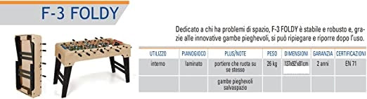 Calcio Balilla Pieghevole per Bambini e Adulti Garlando Pieghevole Aste Telescopiche 137x92x81cm (H) F3 Foldy Calcetto B