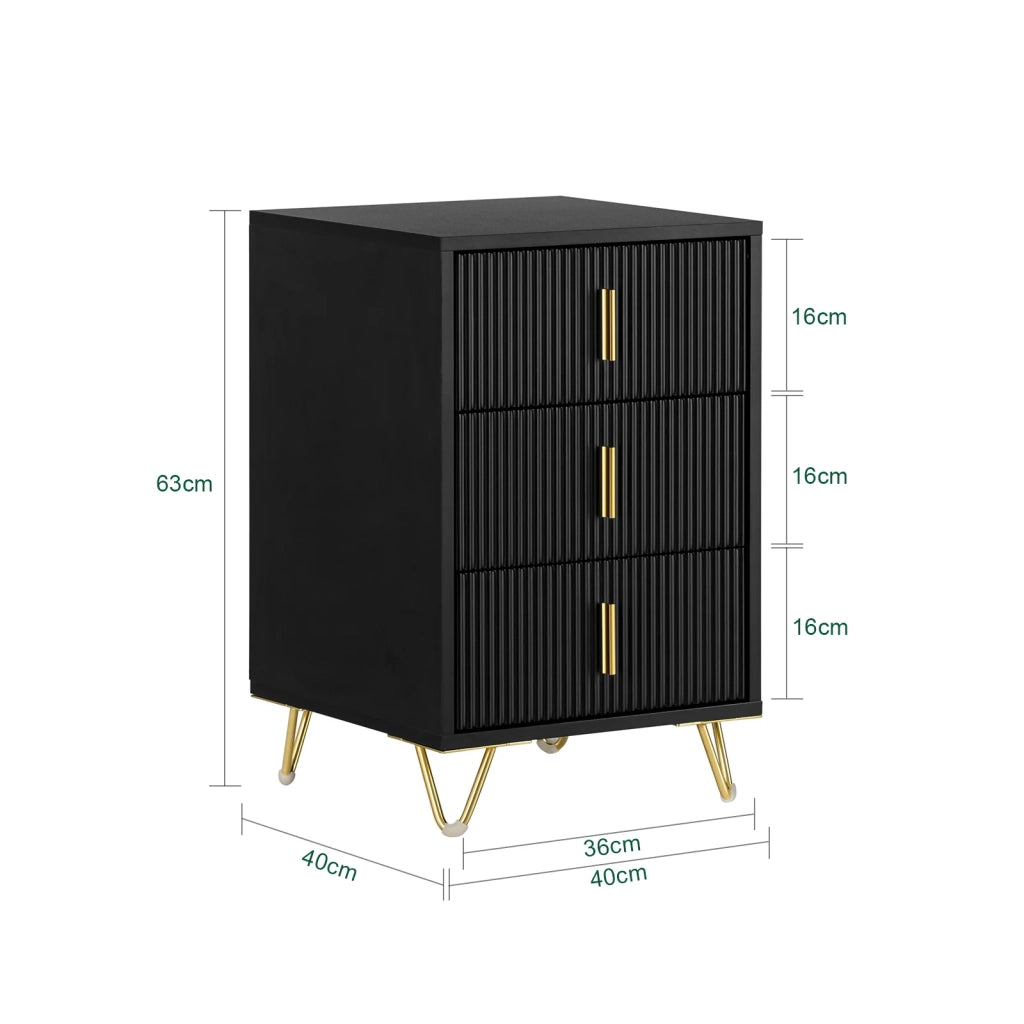 Comodini letto con cassetti Tavolino da salotto o soggiorno Tavolino telefono 40x40cm Nero 3 cassetti FBT115-L-SCH