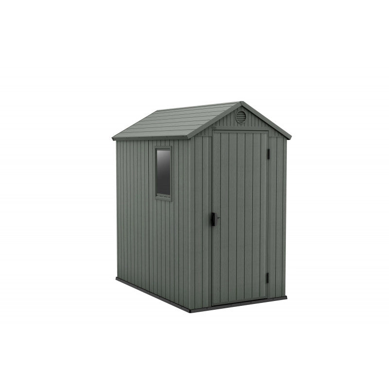 Casetta da giardino in resina EVOTECH+ effetto legno 125,8x184,5x205,1 cm - con pavimento rialzato e finestra laterale - Verde – Keter