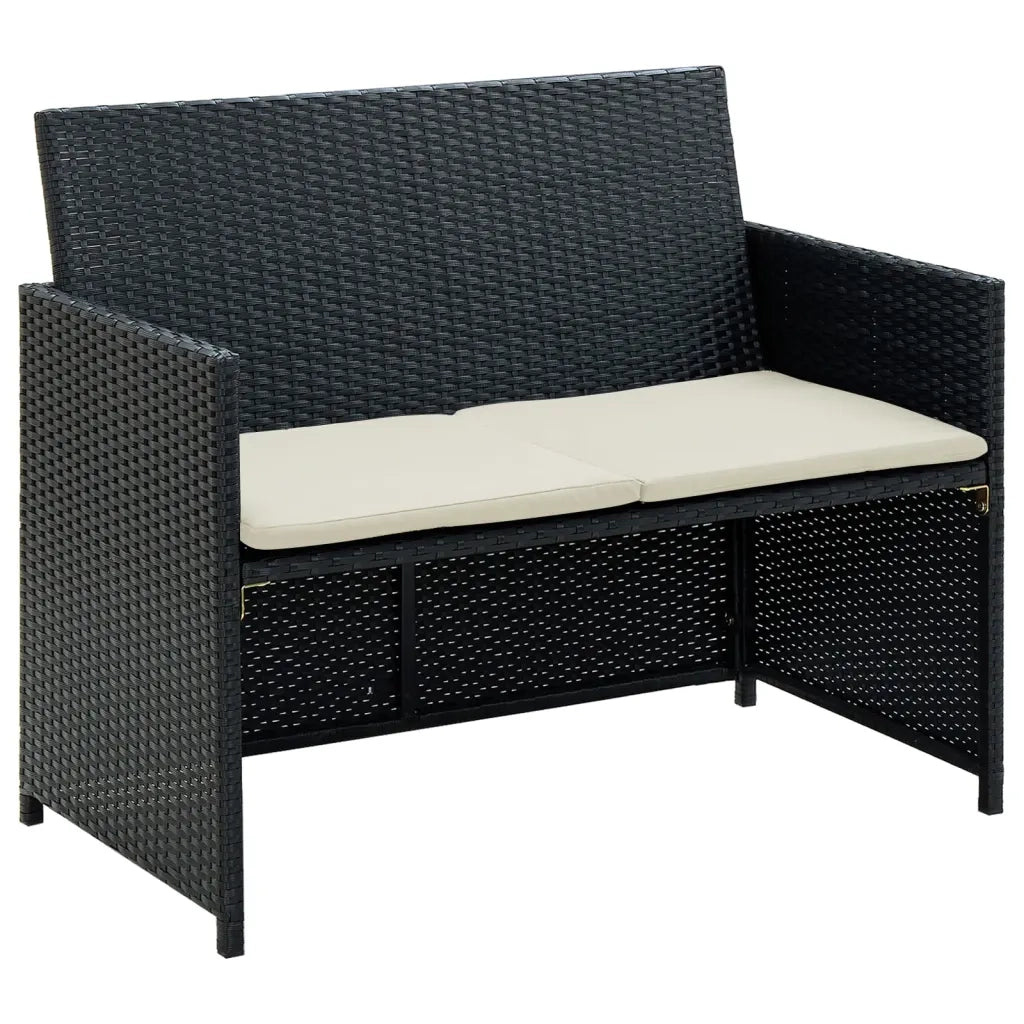 Divano da Giardino a 2 Posti con Cuscini in Polyrattan Nero cod mxl 67781