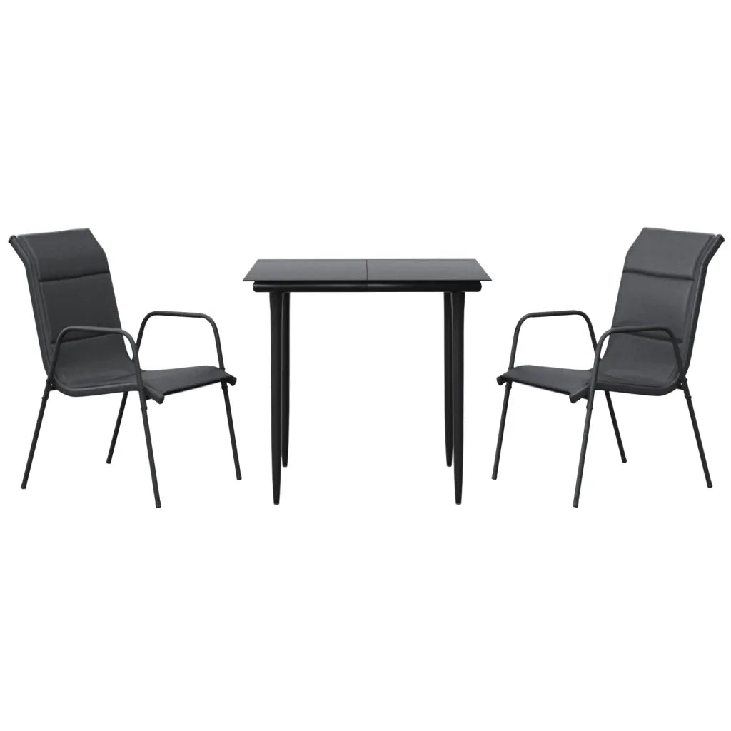 Set da Pranzo da Giardino 3 pz Nero in Acciaio e Textilenecod mxl 101075