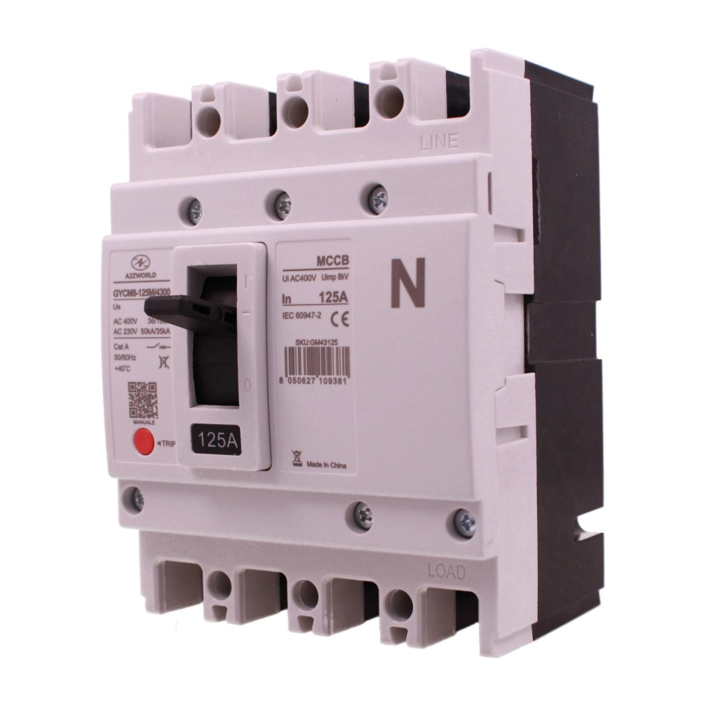 Interruttore Scatolato MCCB 4P 100A/125A 36kA, Magnetotermico Trifase AC 400V (125A)